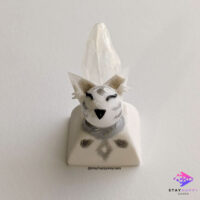 White Backlit Crystal Kitsune Fox Artisan Keycap front view