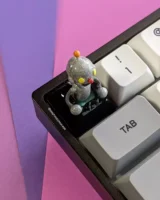 SladeByBlade Robot Artisan Keycap on a mechanical keyboard top view.