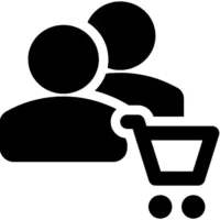 Icon of two profiles with a shopping cart in the corner.